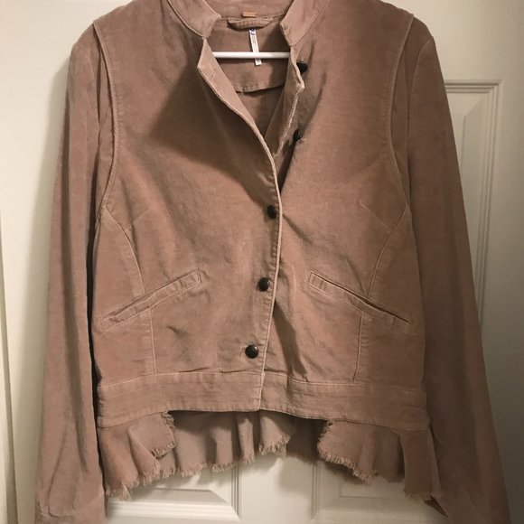 Free People Mauve Velvet Military Blazer with Ruffle Hem, Size M - Picture 5 of 9
